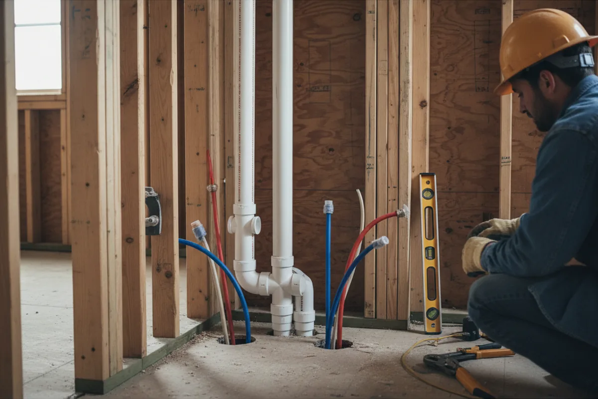 Drain and supply rough-in during Sump Pump Repair in Kinston