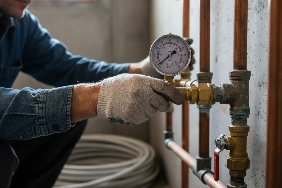 Pressure testing a repaired line during Water Line Repair in Kinston